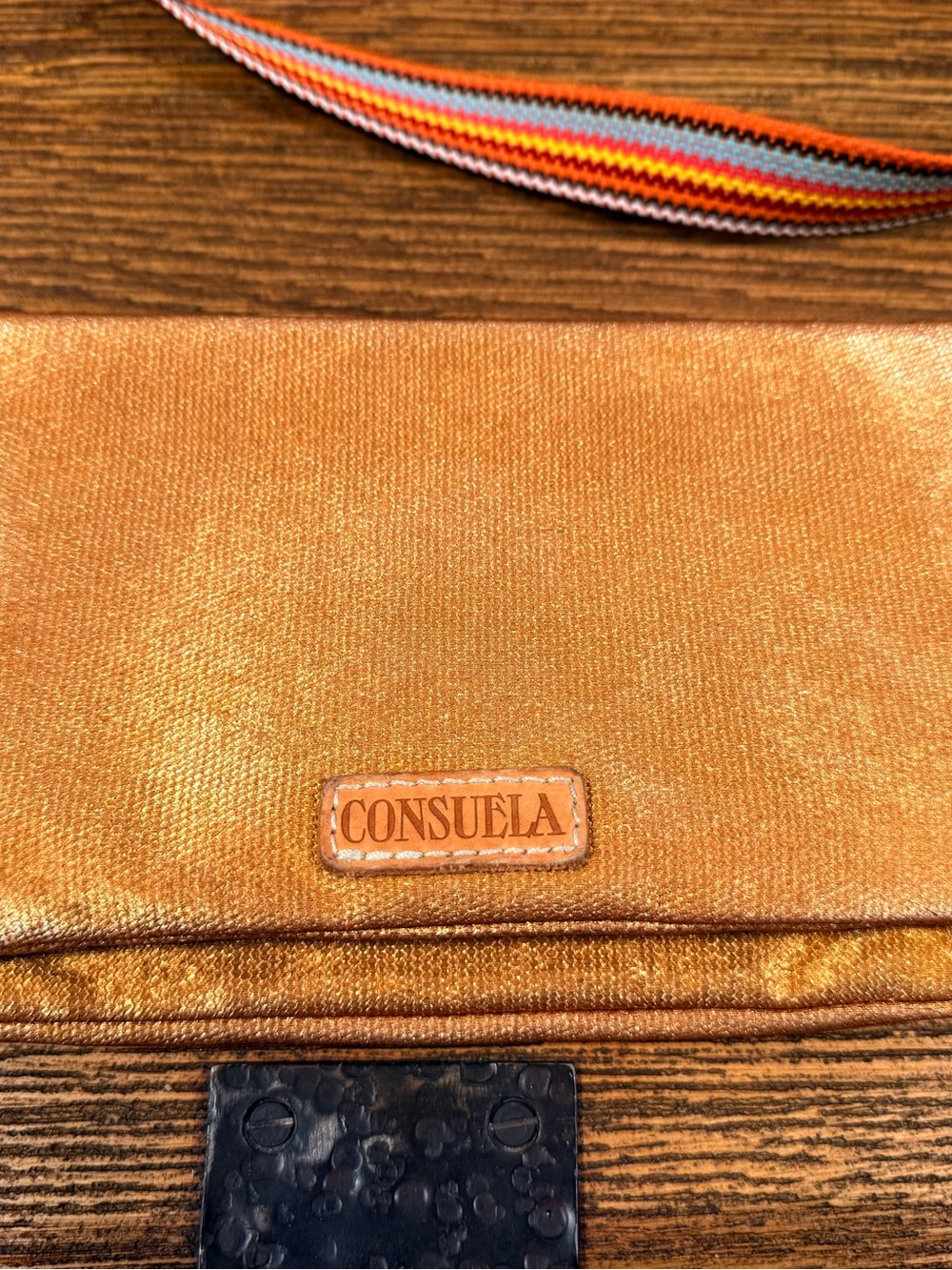 A31 - Consuela Shimmery Bronzer Uptown Crossbody with Multicolor Striped Strap - Picture 2 of 5